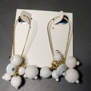 Gold Tone Earrings w/ White dangly‎ beads